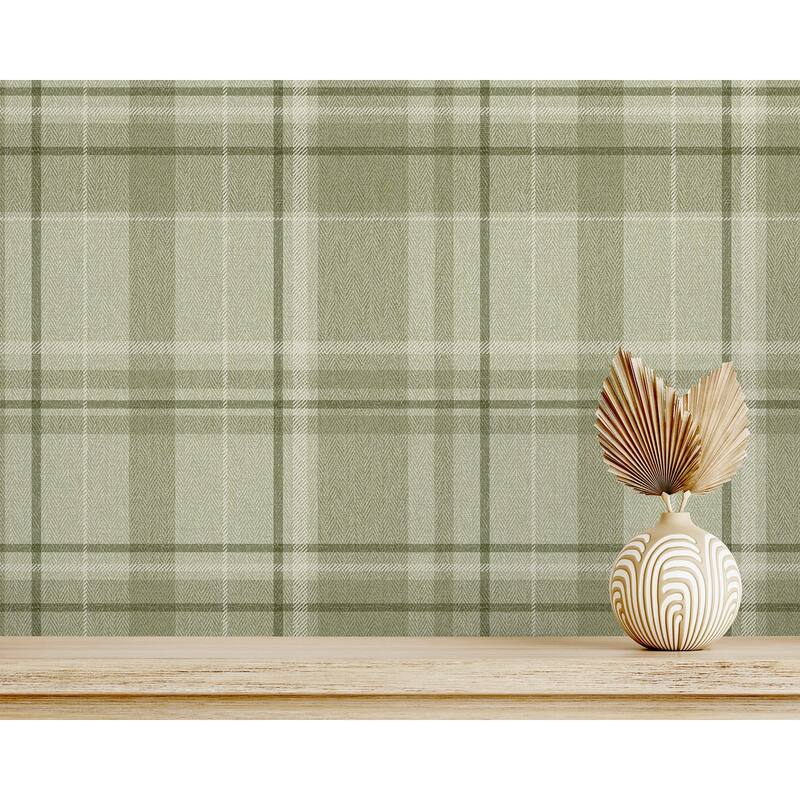 Fine Decor Harris Green Plaid Chevron Wallpaper