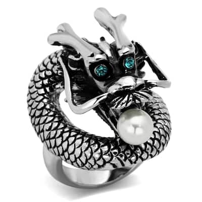 Polished Stainless Steel Ring with White Synthetic Pearl for Women