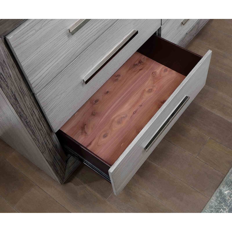 Transitional Gray Finish 4 Piece Bedroom Set with LED Headboard USB Nightstand