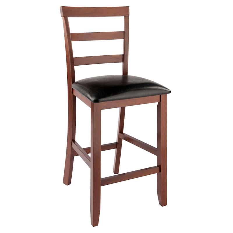 2-Pc Cushion Ladder-back Counter Stool Set, Black and Walnut - 17.04"W x 19.42"D x 40.53"H