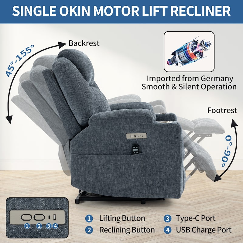 Up to 350 LBS Chenille Power Lift Recliner Chair, Heavy Duty Motion Mechanism with 8-Point Vibration Massage and Lumbar Heating
