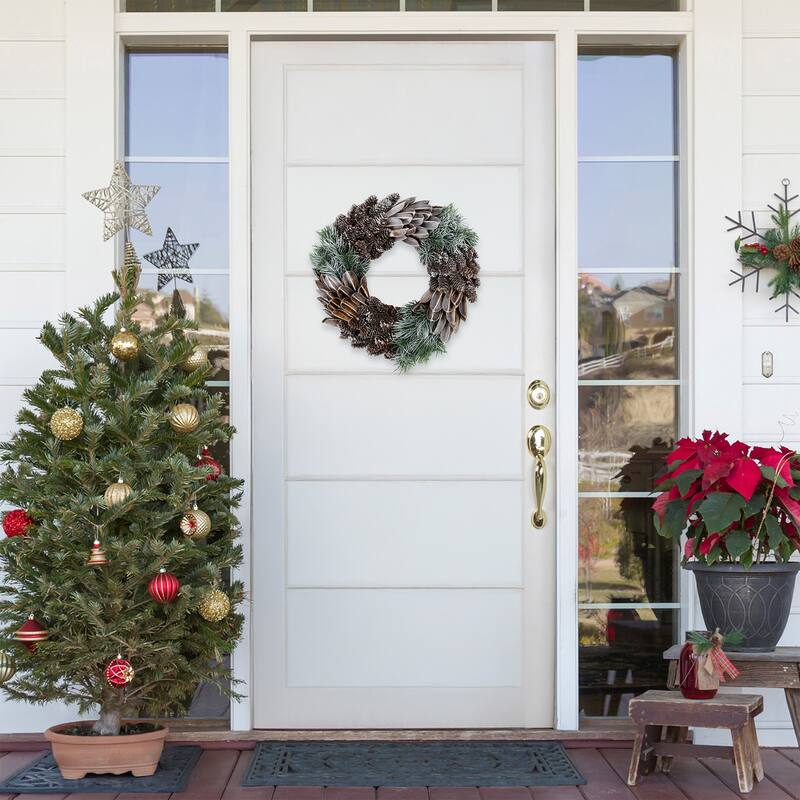 Brown Green Pine Needle Pine Cone Artificial Christmas Wreath 13.5"