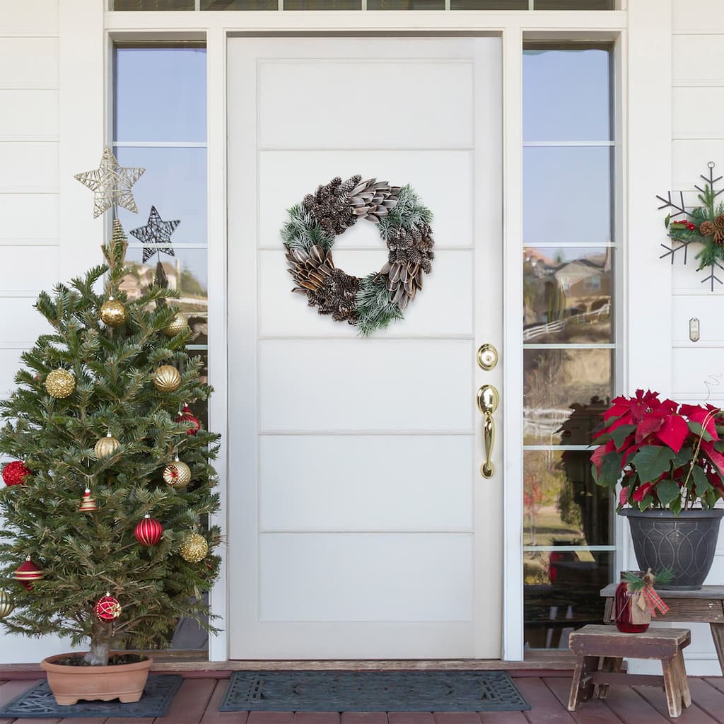 Brown Green Pine Needle Pine Cone Artificial Christmas Wreath 13.5"