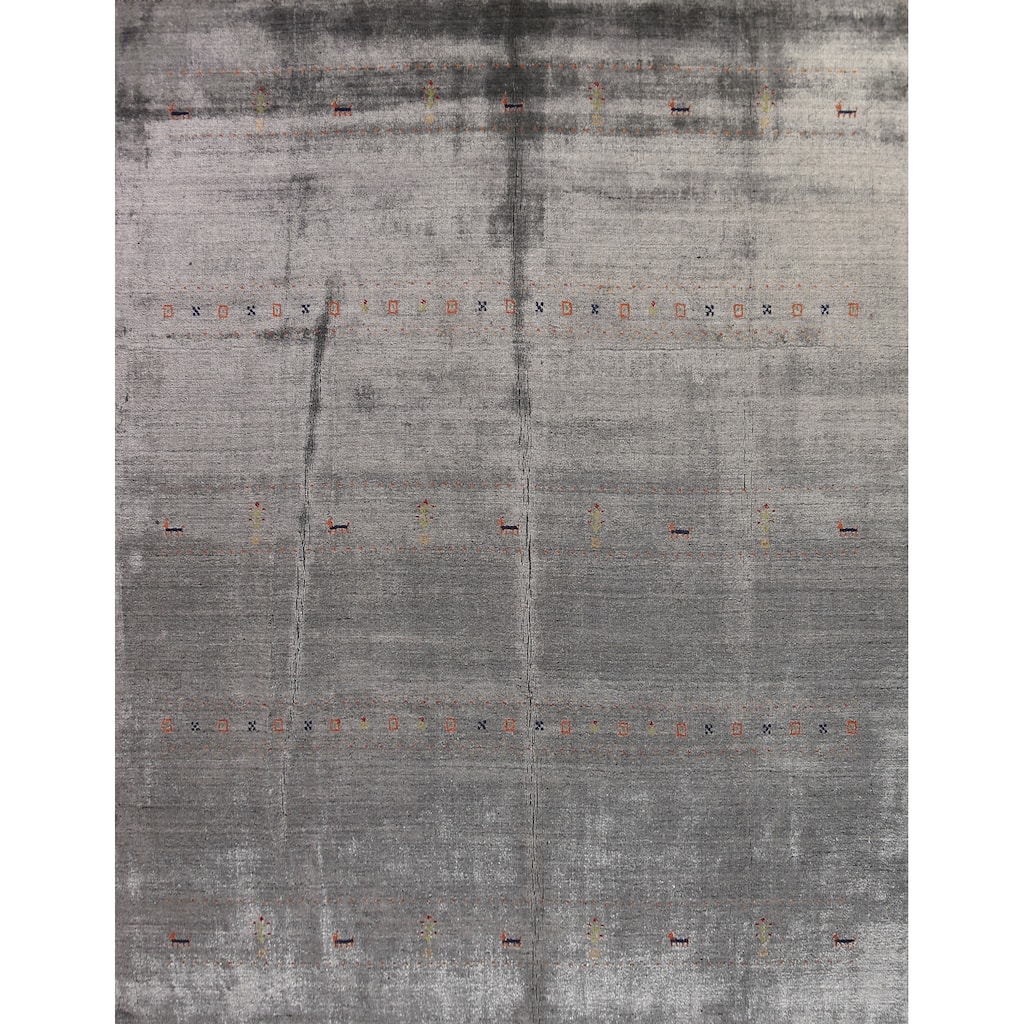Silver Gray Gabbeh Oriental Area Rug Handmade Wool Carpet - 8'3" x 9'6"