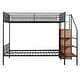 preview thumbnail 4 of 18, Twin Over Full Bunk Bed with Wire Shelving and Lateral Storage Ladder, Metal Bunk Bedframe with Bulit-in Wardrobe and Slats