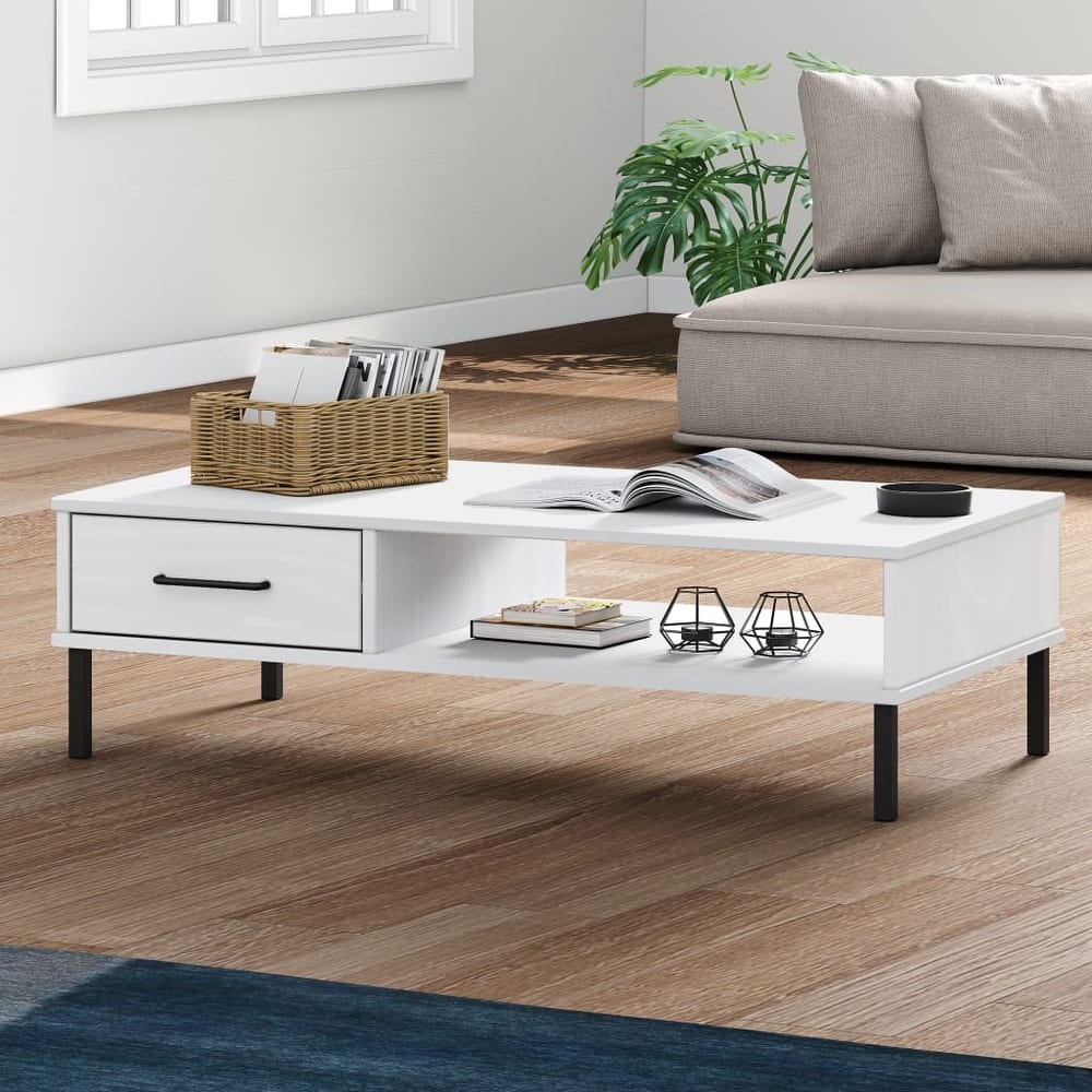 vidaXL Coffee Table Accent Side Sofa End Table with Metal Legs Solid Wood OSLO - 39.4" x 21.7" x 11.4"