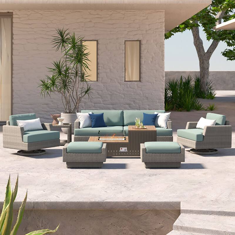 Portofino Comfort 8 Piece Sunbrella Outdoor Patio Motion Fire Seating