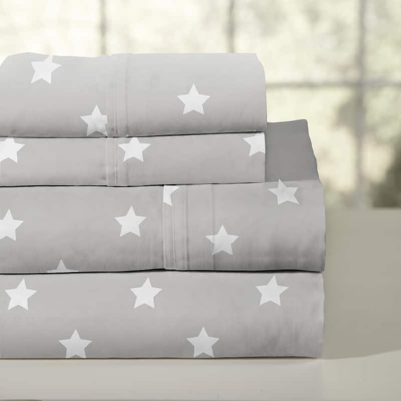 Pointehaven Combed Cotton Percale Crisp Breathable Solid or Printed Sheet Set - Queen - Space