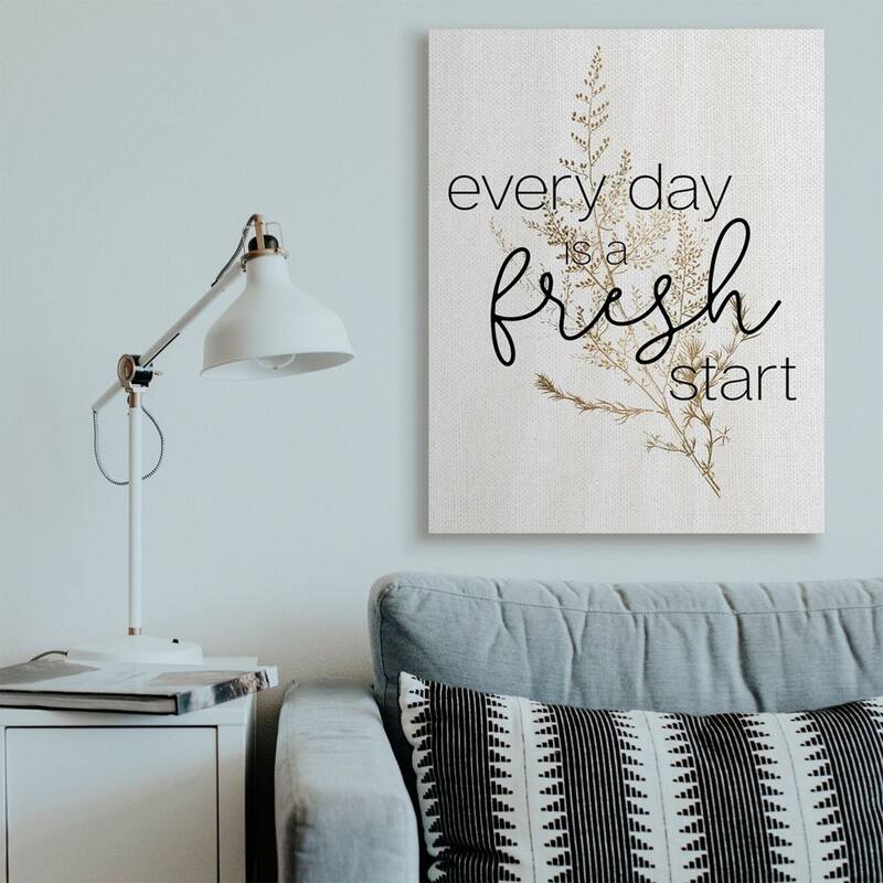 Stupell Everyday Fresh Start Quote Text Script Gold Black Nature Canvas Wall Art