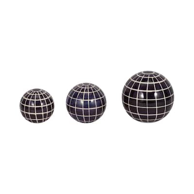 Sagebrook Home Blue Plaid Ceramic Decorative Orbs Set - 6" x 6" x 6"
