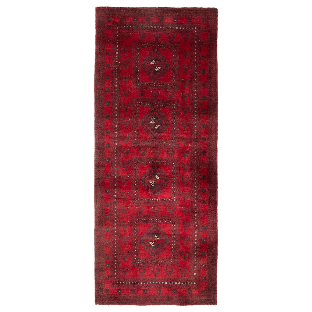 ECARPETGALLERY Hand-knotted Baluch Red Wool Rug - 2'6 x 6'6