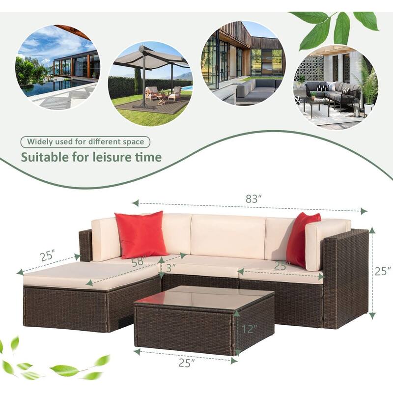 Homall 5 Pieces Patio Furniture Sets Outdoor Sectional Sofa Manual Weaving Rattan