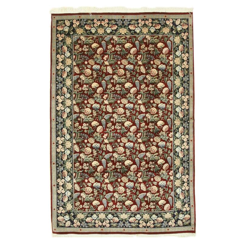 Red Hand Knotted Wool Traditional Rug 6'1 x 9'4 - Luxurious Texture and Intricate Timeless Design - N/A
