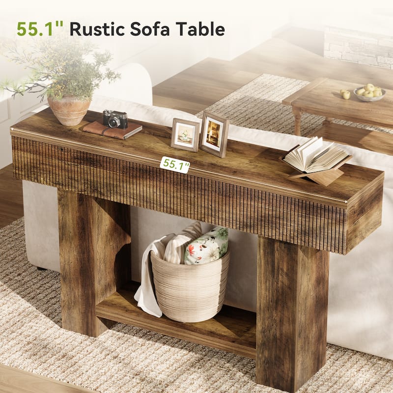 Rustic Entryway Console Table with 2-tier Storage Shelf, Sofa Table