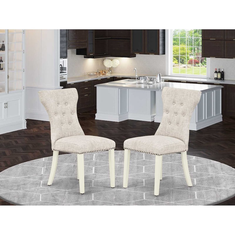 Parson Dining Chairs Set of 2 - Linen White Legs, Doeskin Fabric - Elegant High Back Kitchen Chairs