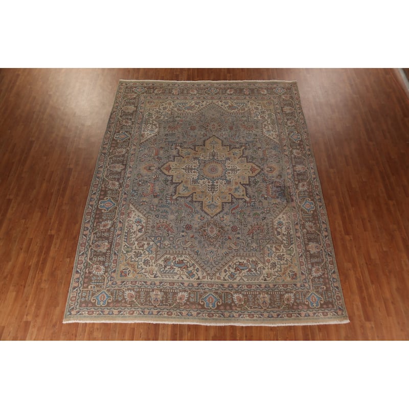 Geometric Gray Tabriz Persian Vintage Area Rug Handmade Wool Carpet - 9'10"x 12'5"