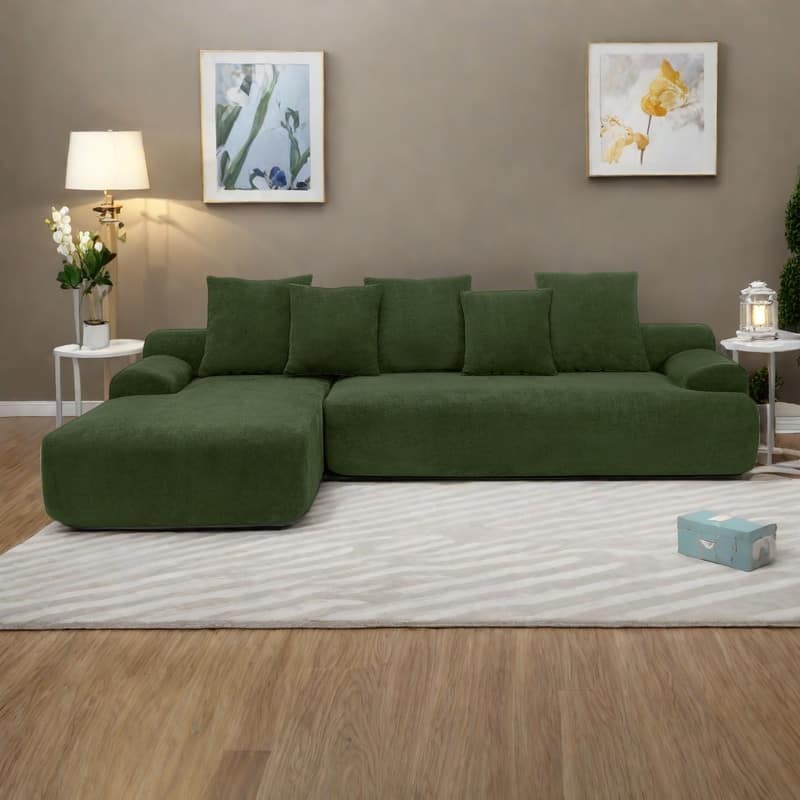 110.25" Velvet L-Shaped Modular Sectional Sofa with Free Combination Design and Modern Style - Green