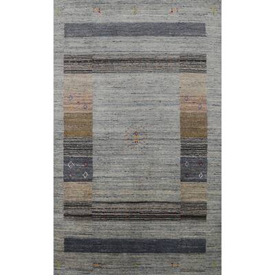 Tribal Gabbeh Indian Rug Handmade Grey Modern Wool Carpet - 4'1" x 5'11"