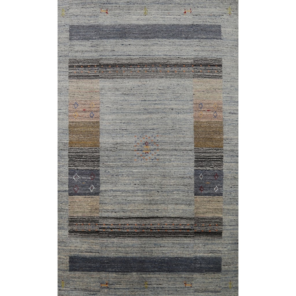 Hand Knotted Oriental 100% Wool Carpet Tribal Tribal Greys & Charcoal Gabbeh Area Rug - 5' 11'' X 4' 1''