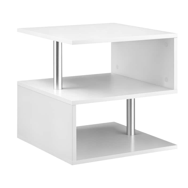 HOMCOM 20" Chic Designer S-Shaped Multi-Level Accent End Table Shelf with Steel Poles, White
