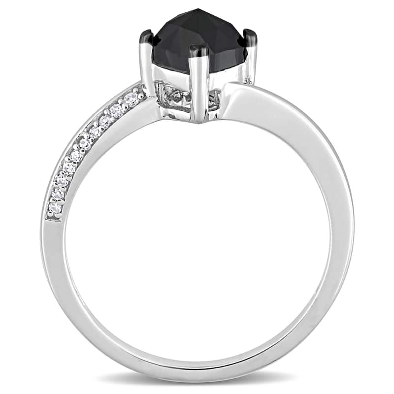 Miadora 1ct TDW Cushion-cut Black & White Diamond Bypass Engagement Ring in 10k White Gold