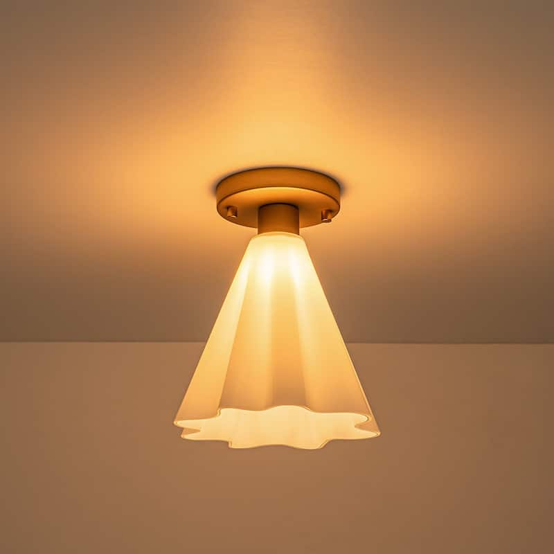 Vintage 1-Light Glass Cone Flush Mount Ceiling Light - Brass