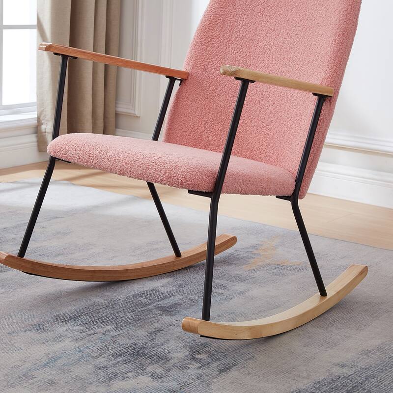 Adjustable Headrest Pillow Rocking Chair Accent Chair with High Backrest