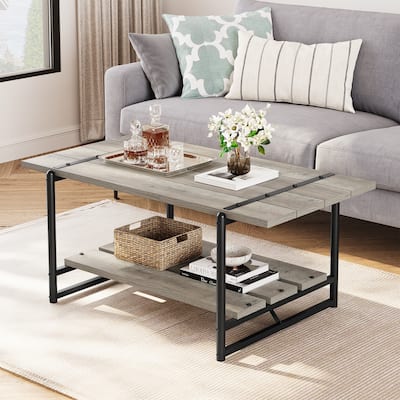 41" Large Wood Coffee Table with Storage Shelf