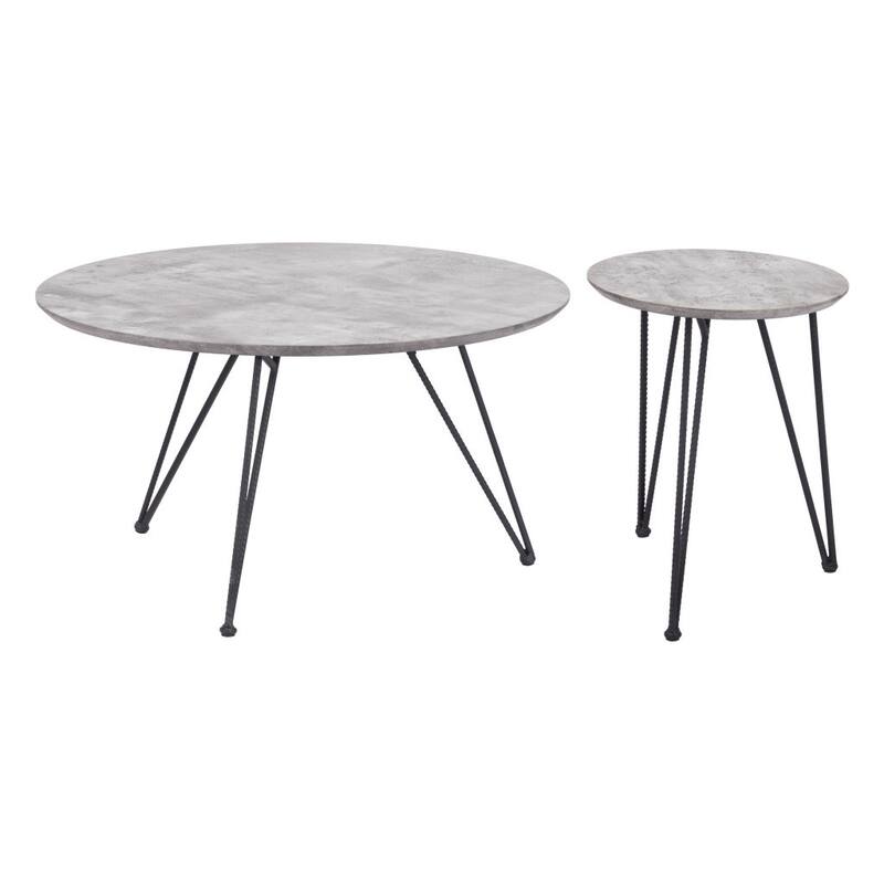 HomeRoots Set of Two Gray and Black Wood and Steel Round Nested Coffee Tables - 32.00 in. x 16.90 in. x 32.00 in.