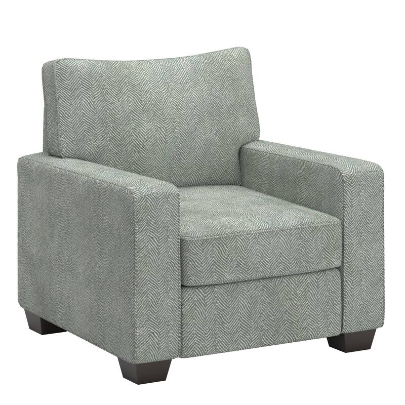 Roros Fabric Upholstered Square Arm Chair by iNSPIRE Q Classic - Moss Green and White Herringbone Pattern