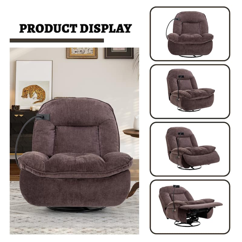 Clihome Adjustable Swivel Chenille Recliner with Phone Holder