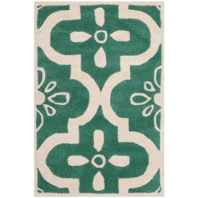 SAFAVIEH Handmade Chatham Swaantje Moroccan Wool Rug - 2' x 3' - Teal/Ivory