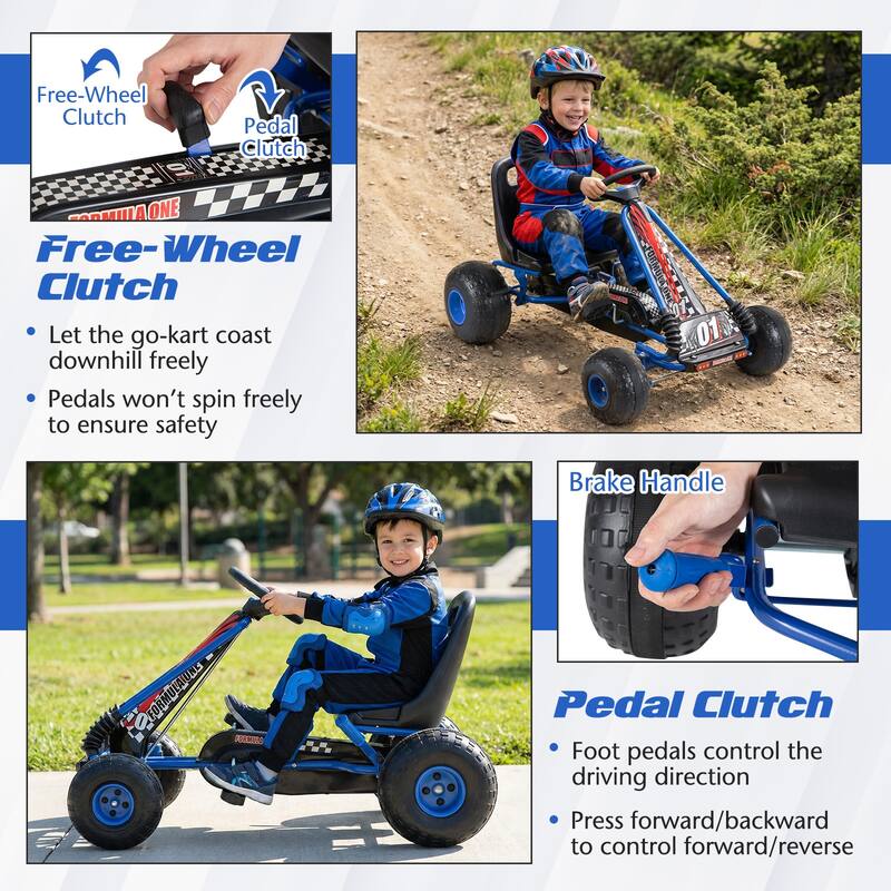 Gymax Kids 4-Wheel Pedal Go Kart w/Clutch & Hand Brake Multi-Terrain