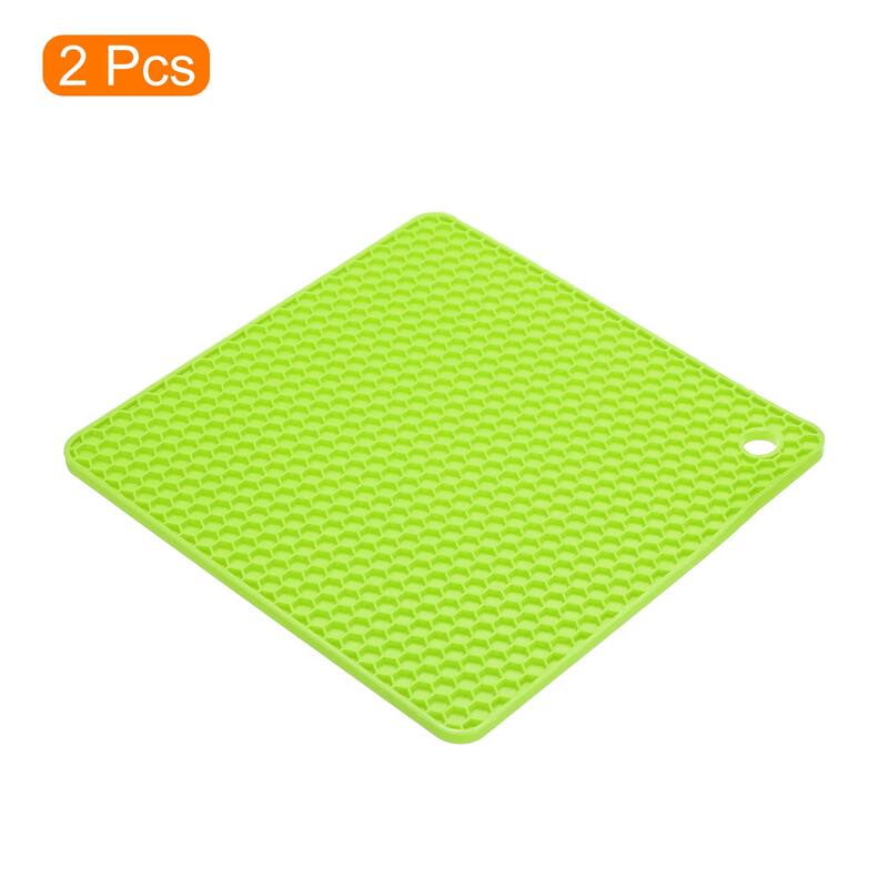 Silicone Trivet Mats 2pcs, Square Hot Pan Pads Hot Pot Holder - Green