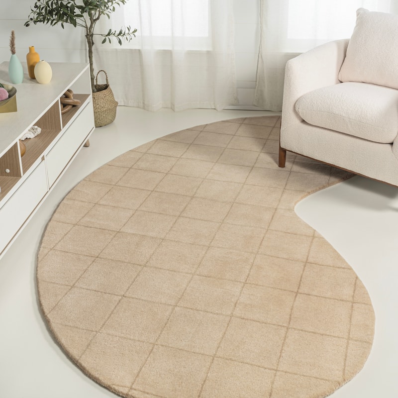 JONATHAN Y Alhambra Modern Plaid Grid Handwoven Wool Beige/Light Brown Area Rug