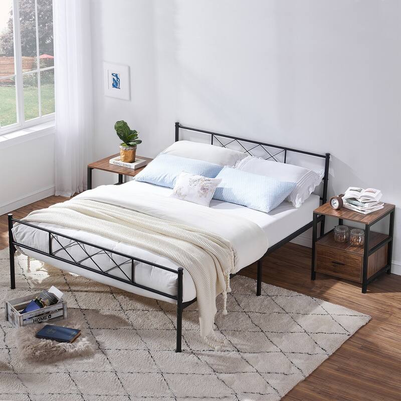 Taomika 3-Pieces Queen size Bed Frame and Modern Nightstand Set