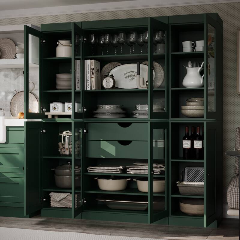 Palace Imports 100% Solid Wood 65" Pantry Cabinet with Clear Glass, Shaker Doors, 2-Drawers and Adjustable Shelves