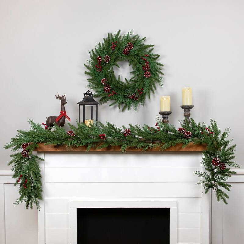 Real Touch™️ Wind River Fir with Glittered Pinecones Artificial Christmas Garland - 7' x 12" - Unlit