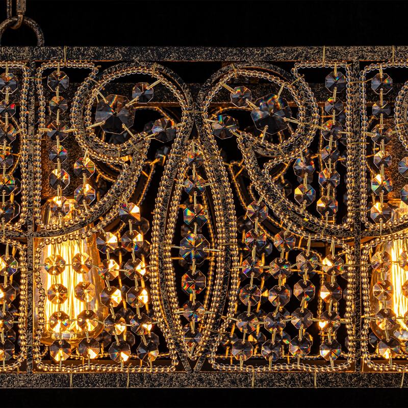 Vintage Glam 4-Light Linear Crystal Pendant Light for Kitchen Island Dining Room