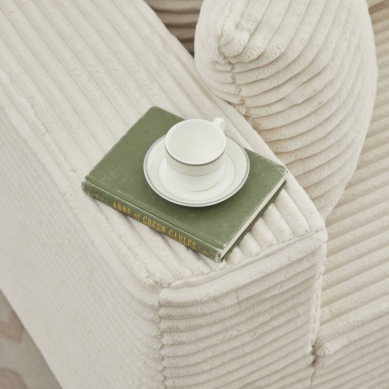 Modular Sectional Sofa with L-Shape Chaise, Oversized Corduroy Upholstered Cloud Sofa, Deep Seat Sofa with 2 Throw Pillows