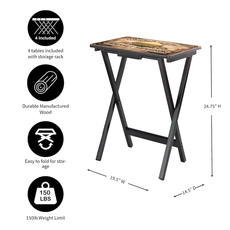 Wine Label TV Tray Set with Stand (S/4)