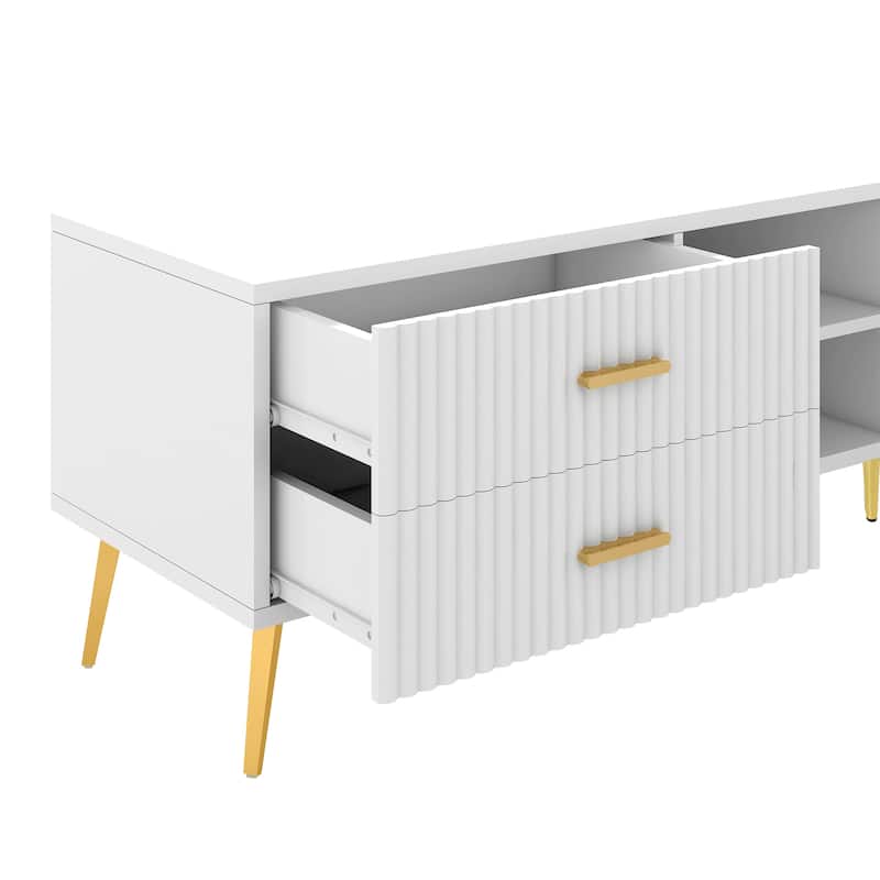 Rectangle TV Stand, Modern Media Storage Console with 2 Drawers, 2 Cabinet, Entertainment Center for Living Room, TVs up to 77"