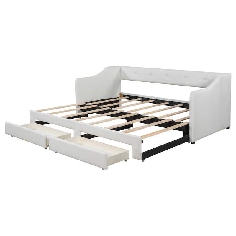 Twin XL to King Size Upholstered Daybed with Two Storage Drawers and Stylish Upholstery for Bedrooms and Living Rooms