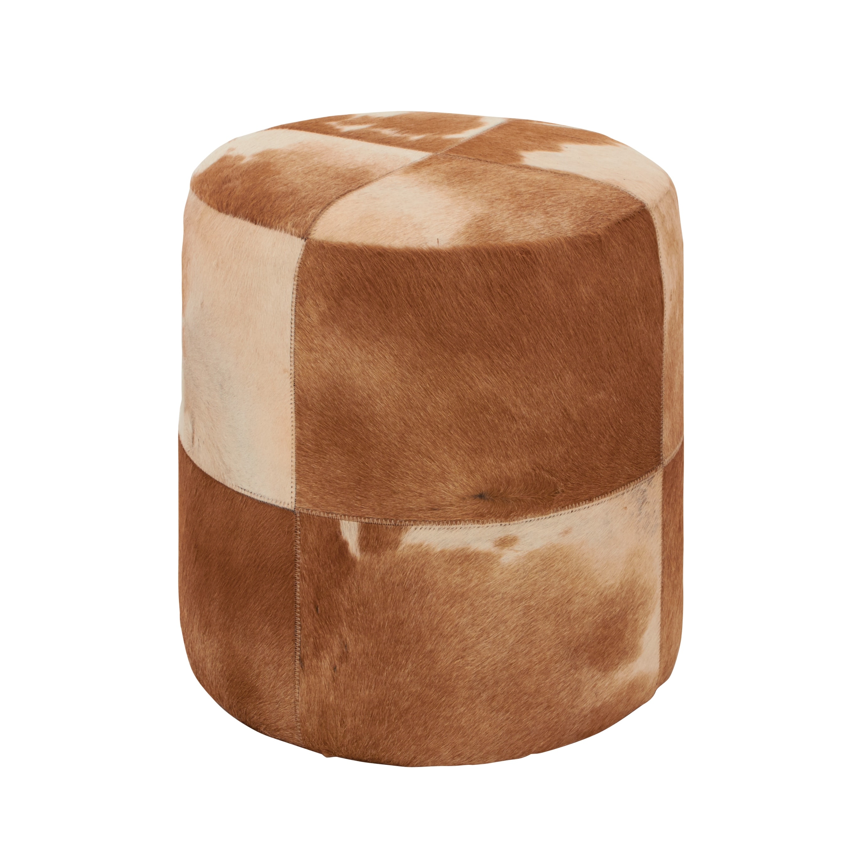 Leather Handmade Stool with Patchwork Pattern - Brown, Gray, Silver, Gold - Roche River Decor