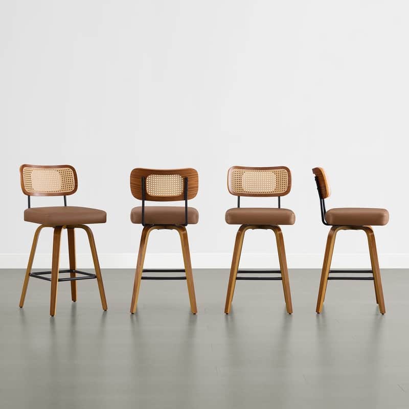 Spruce & Spring 26" Swivel Bar Stool with Bentwood Back or PE Rattan Back