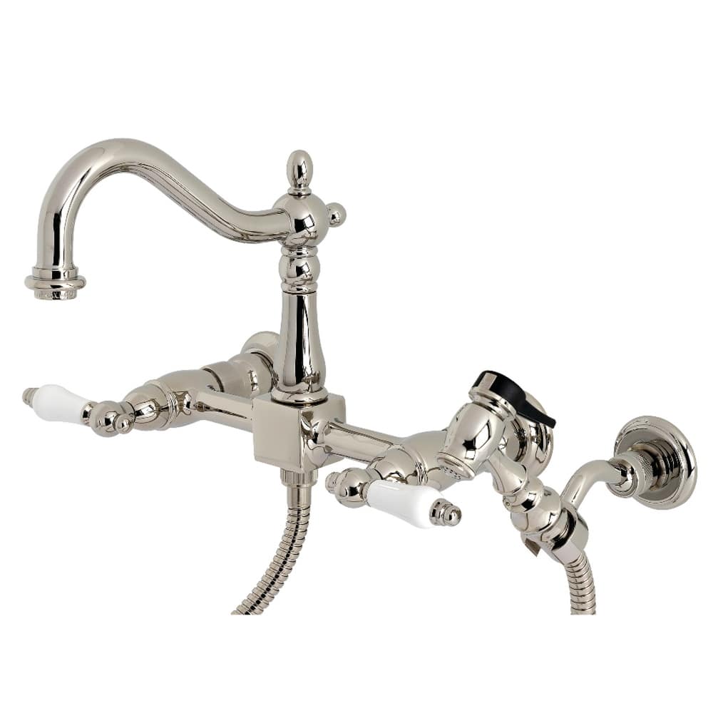 Kingston Brass Heritage Wall Mount Bridge Kitchen Faucet with Brass Sprayer
