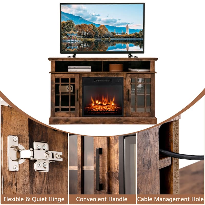 Gymax 48'' TV Stand Console Cabinet w/ Fireplace Entertainment Center