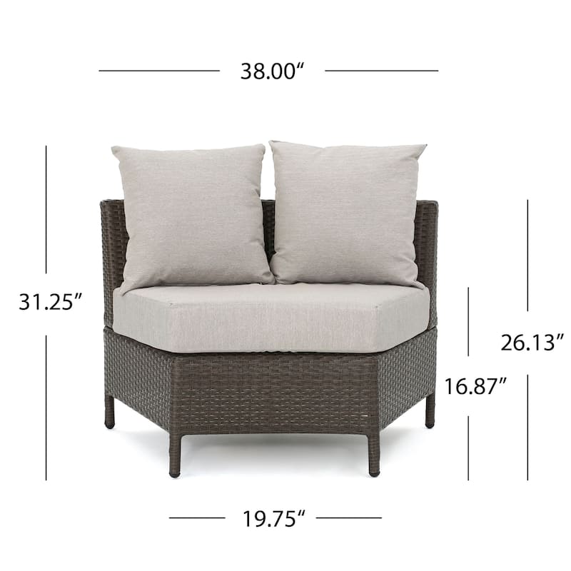 Newton Wicker Outdoor Curved Loveseat Sectional with Cushions by Christopher Knight Home
