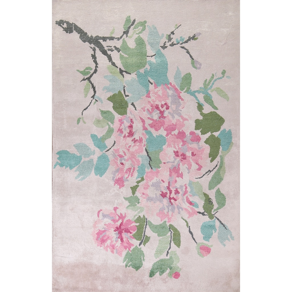 Floral Abstract Area Rug Handmade Modern Wool & Silk Carpet - 6'7"x 9'9"