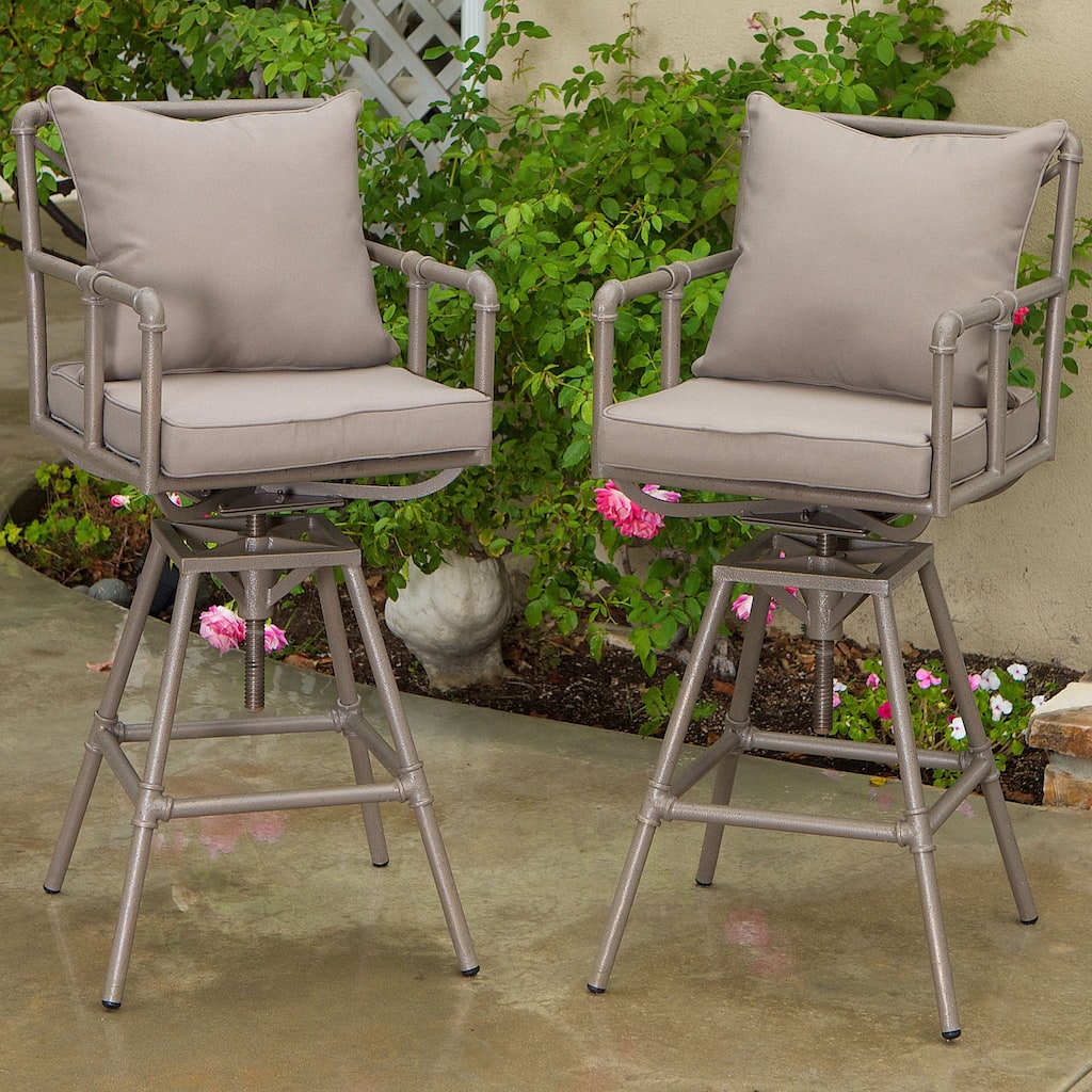 Northrup Pipe Outdoor Adjustable Barstool with Cushion (Set of 2) by Christopher Knight Home
